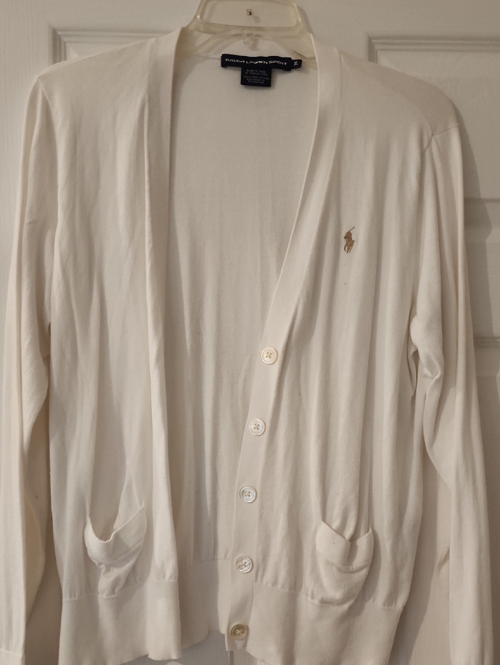 Ralph Lauren Cream Women's Cardigan with Gold Pony Logo